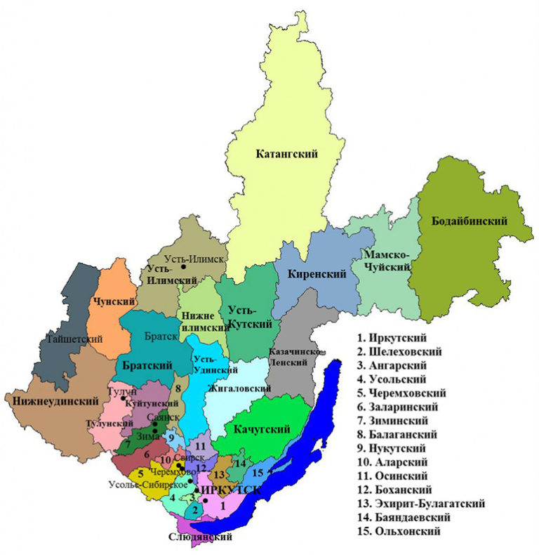 Иркутская область карта с городами и поселками подробная